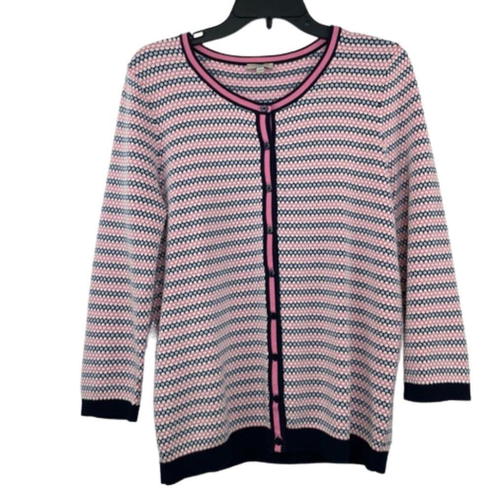 Talbots pink white blue cardigan size Large